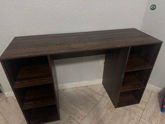 Desk with 6 Cube Storage Shelves, Dark Wood Finish: $30 OBO