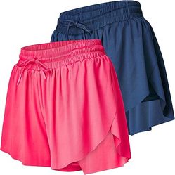 Womens Athletic Running Shorts 2 Pack Women's Butterfly Flowy Short's 2 in 1 Gym Workout Summer Short for Women Small