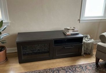 Dark Brown Wood TV Stand with Storage