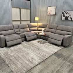 GREY RECLINING SECTIONAL BRAND NEW POWER PERFORMANCE FABRIC SAME DAY DELIVERY 