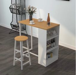 SDHYL 47 inches Pub Table, Kitchen Counter, Bar Table Dining Table with Three Storage Shelves S7-FJGS-GCBG1022-US