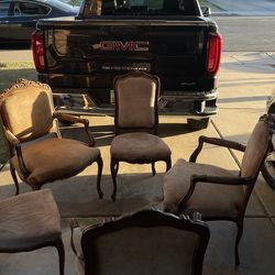 of 5 Vintage French Louis XVI Style Chairs – Carved Wood – Wernermeier (3 Armchairs + 2 Side Chairs)