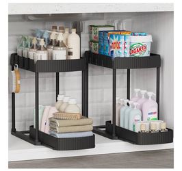 2 Pack Multi-Purpose Pull-Out Storage Organizers, Under Sink Organizers and Storage for Bathroom & Kitchen, Under Cabinet Organizers and storage, 14.8
