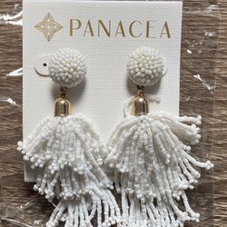 Panacea White Beaded Tassel Dangle Earrings