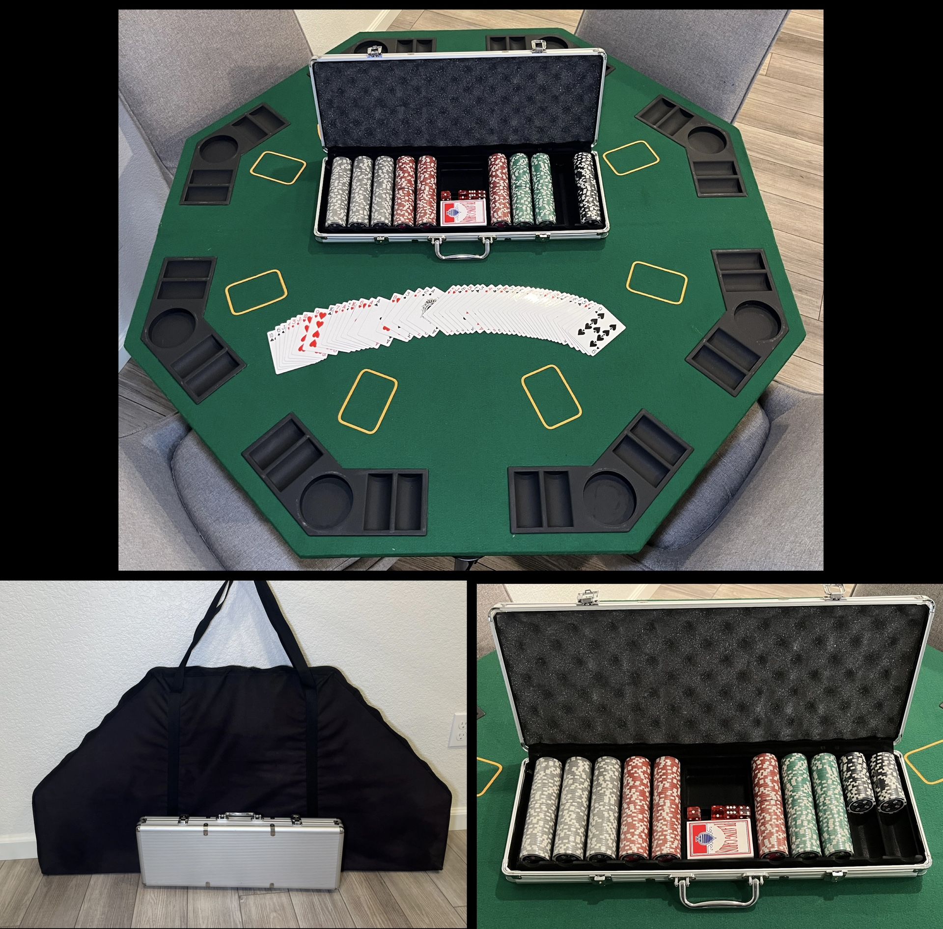Poker Table Top with New Chips and Carry Bag