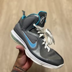 Nike LeBron 9 Basketball Shoes Size 11 Custom ID Silver Metallic Teal Lakers