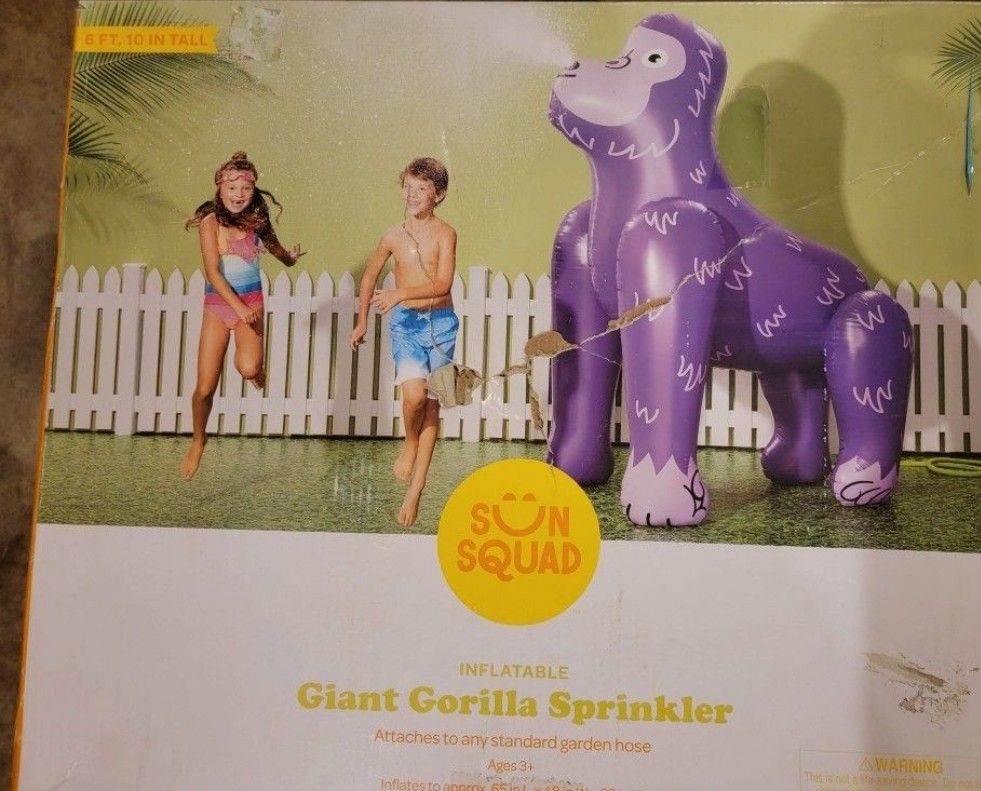 ⚡️SunSquad Giant Purple Gorilla Inflatable Sprinkler Water 6’10” Tall