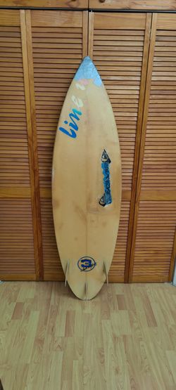Tri LineUp Pacific Coast Surf & Sport 1980s 1990s fiberglass surfboard Shaped by Jack Sykes