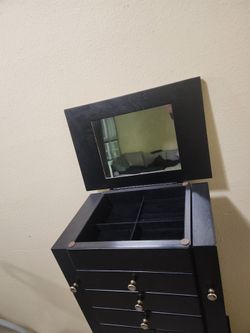 Jewelry Wood Cabinet Armoire Storage Box Chest Organizer with 7 Cabinets Used Conditions