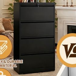 Black Wood File Cabinet With Key NEW
