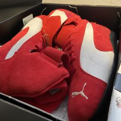 Puma Red & White Suede Sneakers