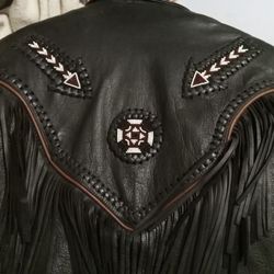 Leather Heavy Fringe Coat 