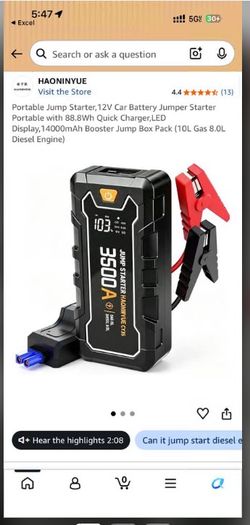 Portable Jump Starter,12V Car Battery Jumper Starter Portable with 88.8Wh Quick Charger,LED Display,