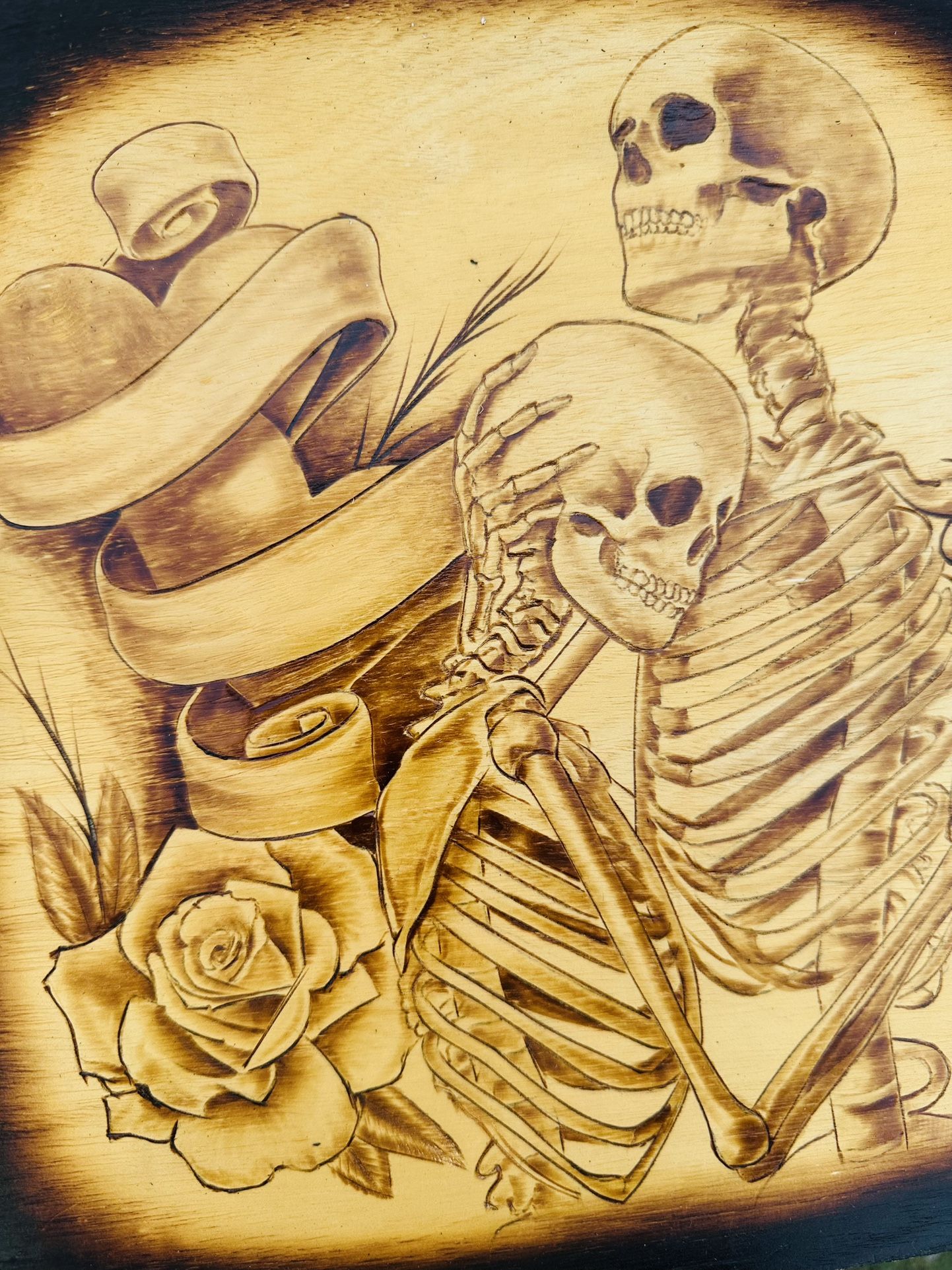 art drawing pyrography on wood amor eterno