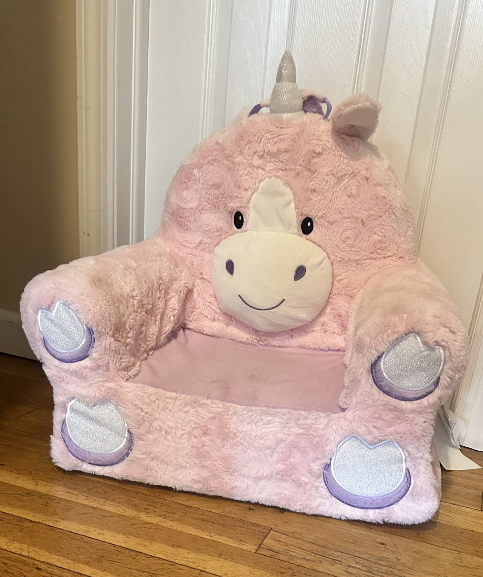 Pink unicorn plush kids chair by Soft Landing