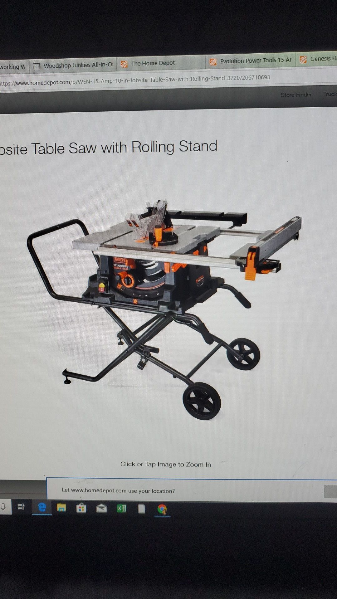 WEN 15 Amp 10 in. Jobsite Table Saw with Rolling Stand