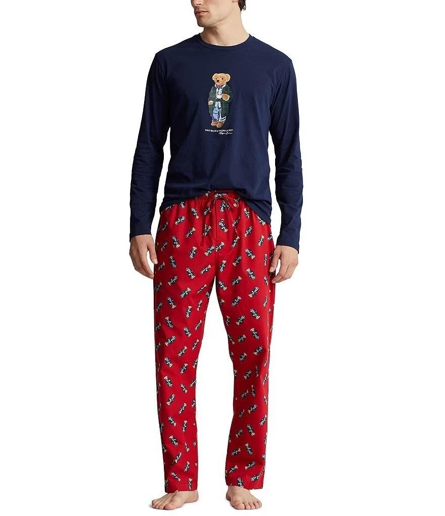 Polo Ralph Lauren Long Sleeve Bear Sleep Tee & Pant 2-Piece Pajama Set Size / S