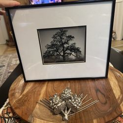 This is a framed art print of the photograph "Oak Tree, Sunset City, California" by Ansel Adams