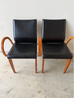 Black leather made in italy wood base chairs set of 2 pair luxury modern!