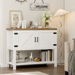 Small Buffet Cabinet, 35.4" Farmhouse Sideboard with Storage Shelf for Dining Room, White