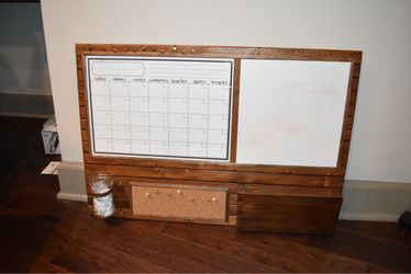 Wood Framed Whiteboard Calendar and Corkboard Organizer