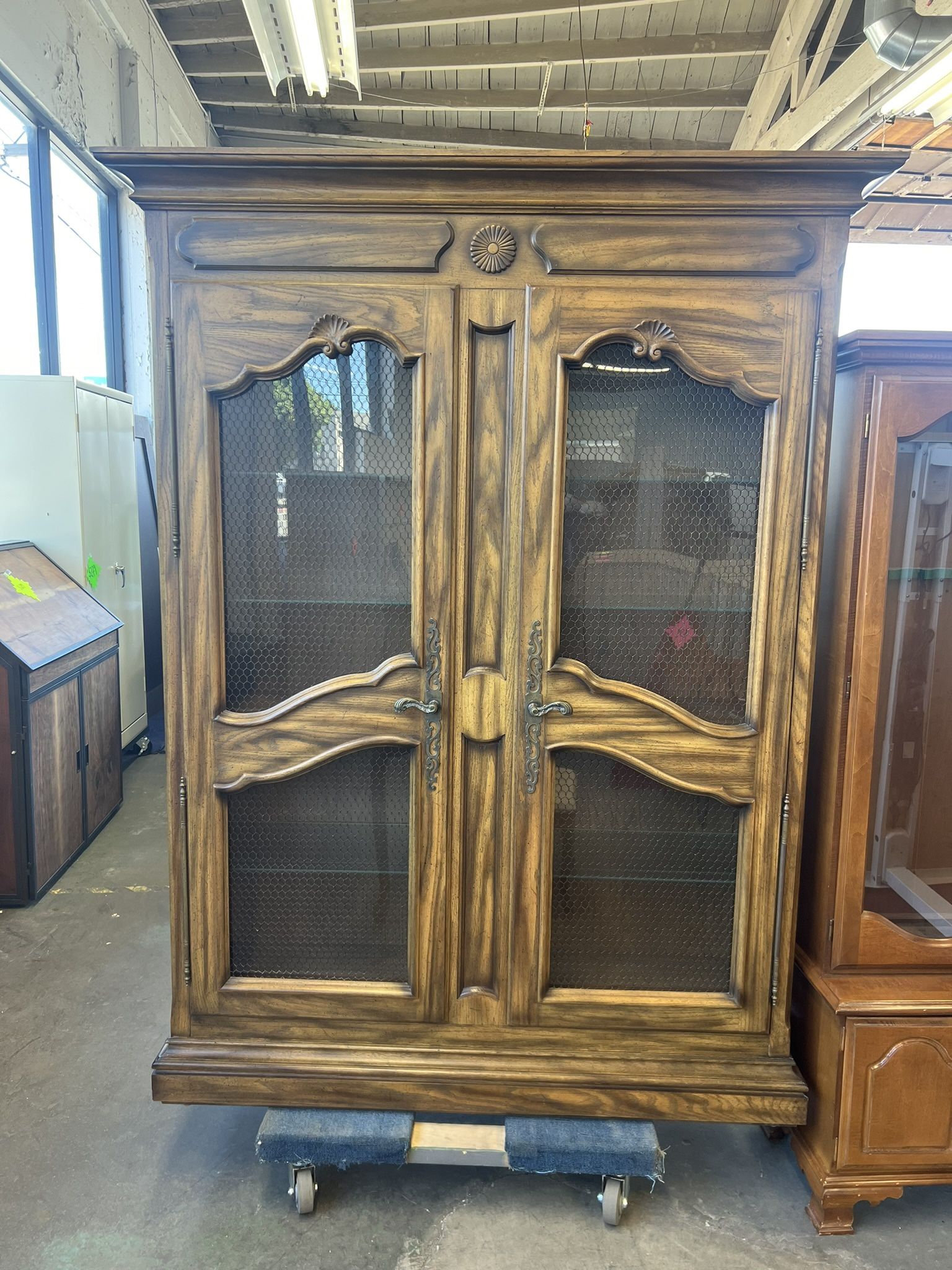 Antique Solid Oak Ornate Armoire