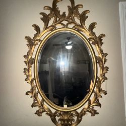 vintage style hand carved gilt-wood oval wall mirror