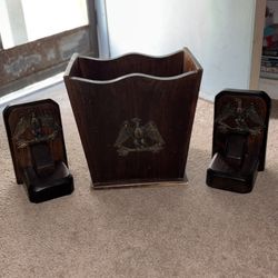 Brass Eagle Fixture Trash Can And Book Ends 