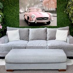 Gray Velvet-like Gray Couch w/Ottoman