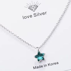 925 sterling silver blue star crystal pendant necklace 