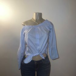 Blue Button Down Tie Top Size Small 