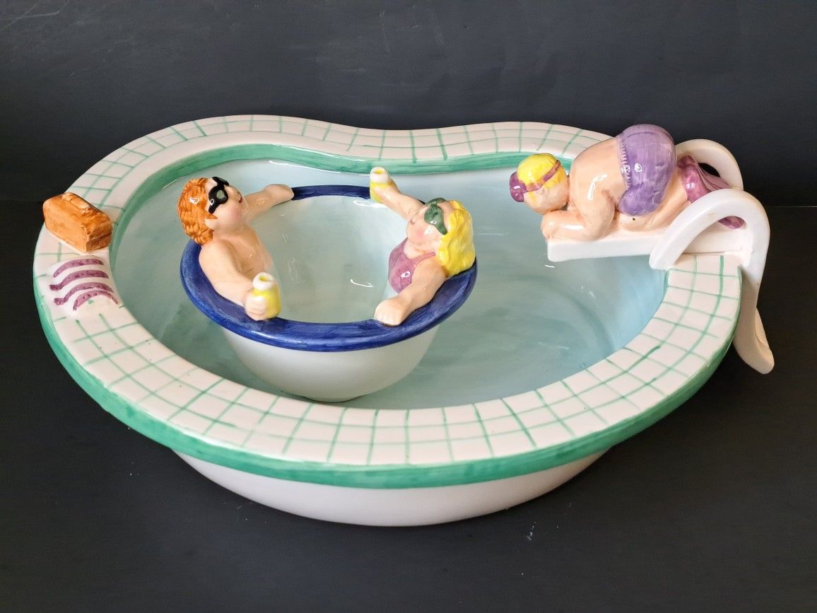 Lotus 1995 Chip and Dip Bowl Set Swimming Pool Party Hot Tub Ceramic