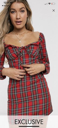 Asos Christmas Red Plaid Dress Size S and Matching 3T Kid’s Dress