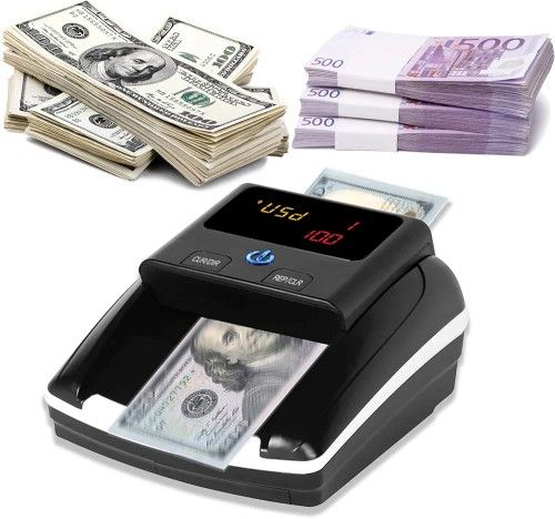 BISOFICE Counterfeit Bill Detector, Portable Money Counter Machine, Automatic Money Detection USD Euro by UV/MG/IR/Image/Paper/Quality/Size/Thickness,