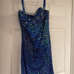 Blue sequins party dress