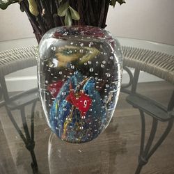 Art Glass Mini Fish Aquarium Bubble Glass Oval Paperweight Preowned