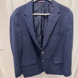 Tommy Hilfiger Mens 46R Blue Linen Blend Sport Coat Blazer Gold Buttons