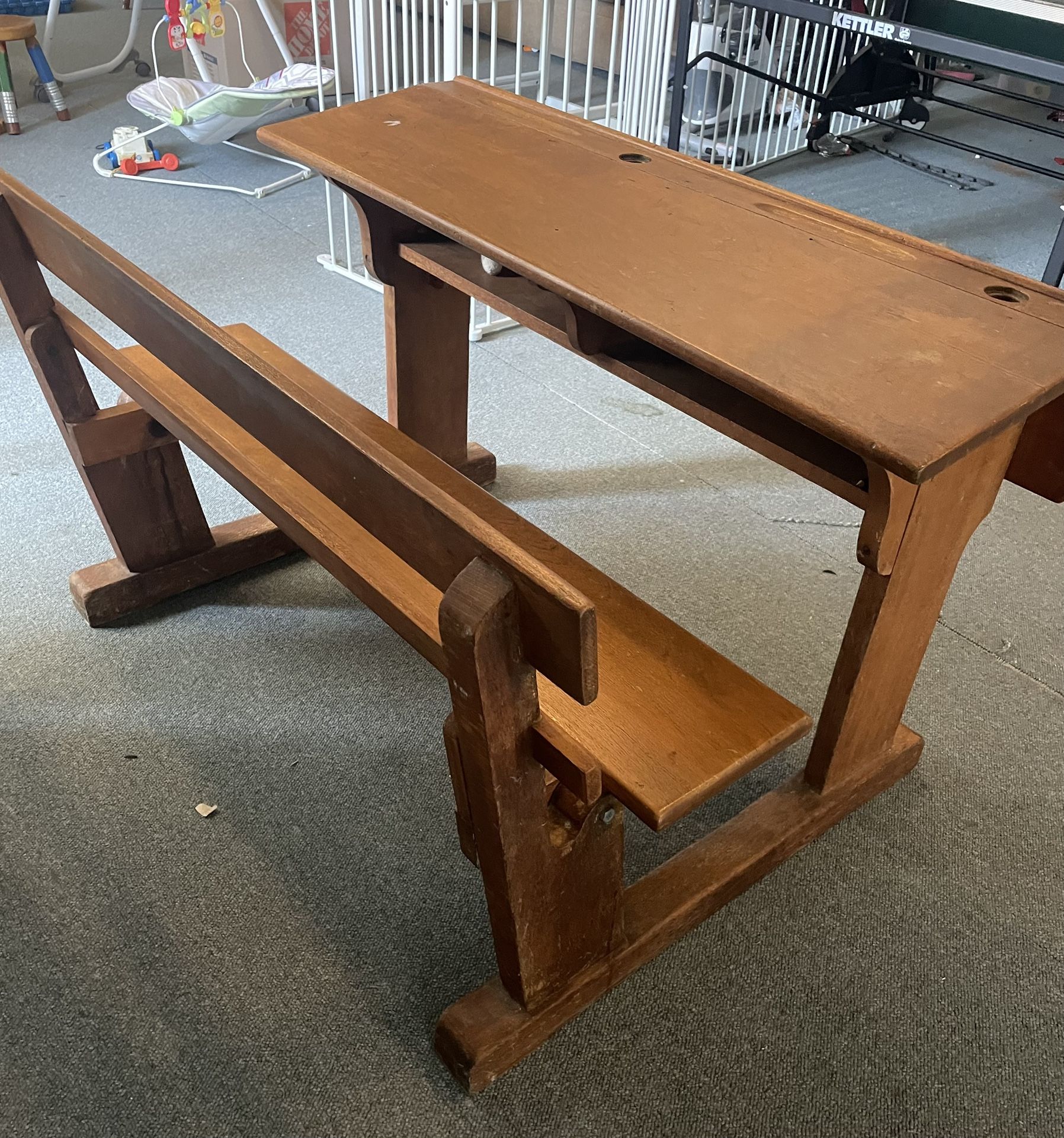 Vintage Wooden School Desk with Bench – $125