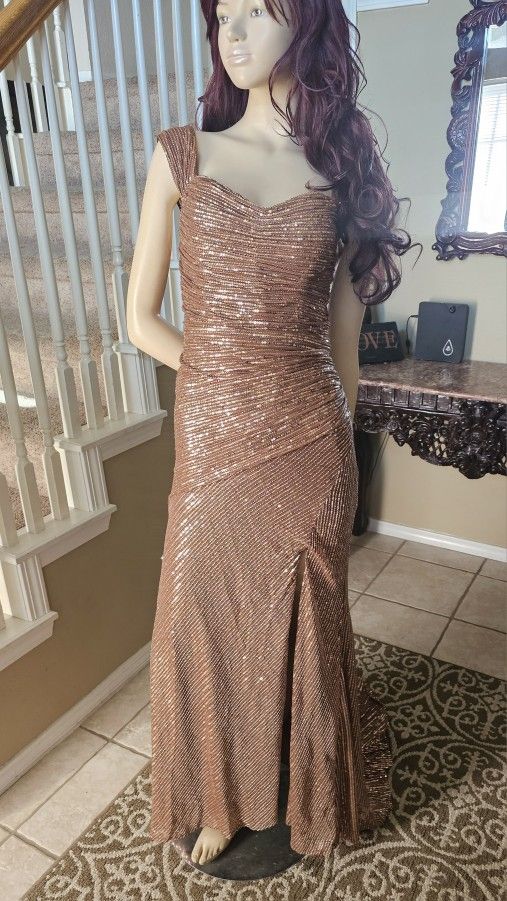 Sequin Darker Champagne Color Formal Dress Size 8