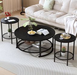 Round Black 3 Pieces Coffee Table Set - NEW