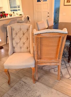 Set of 2 Tufted Upholstered Dining Chairs – Beige Linen