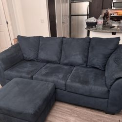 Navy Blue Sofa and Ottoman 