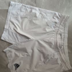 White Adidas Shorts With Black Stripes Size Small Unisex