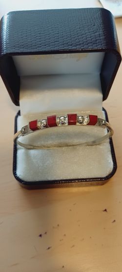 Vintage Taxco Mexico Sterling Silver Red Jasper Lock Bracelet