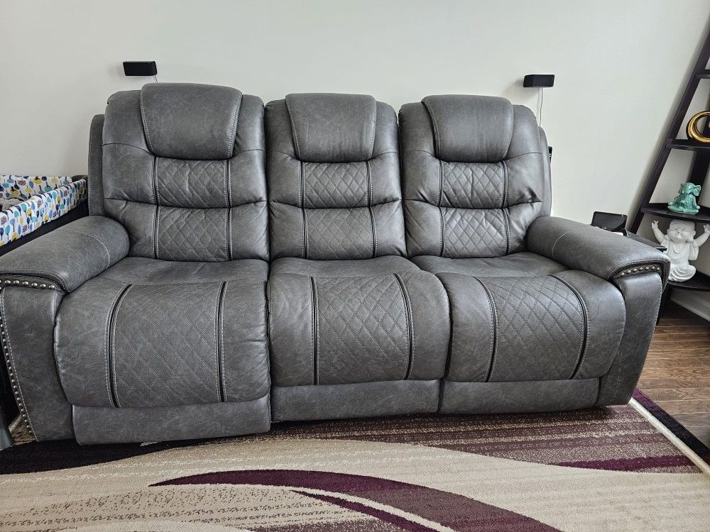 Leather Couch - Recliner With USB charging