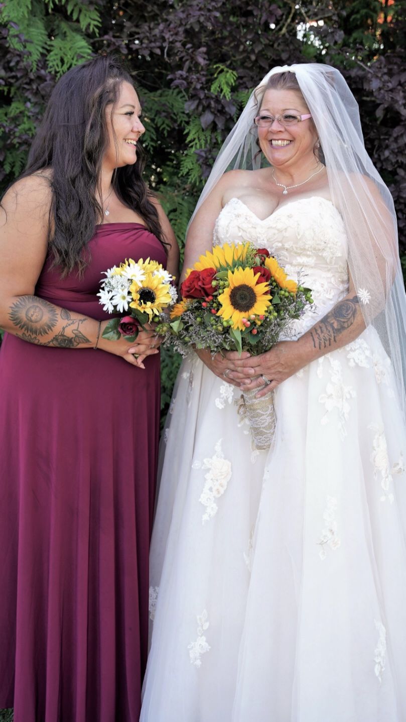 Infinity Bridesmaids Dresses, Wedding Dress and 1 Pair Of Size 10 Shoes Wore By Bride For Just The Ceremony.