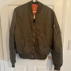 Green Bomber Jacket / Flight Jacket Large