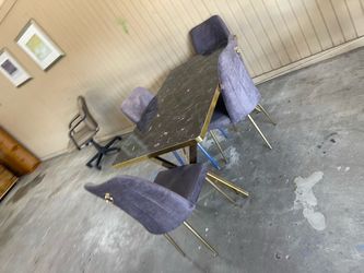 Marble-Top Dining Table with 4 Chairs