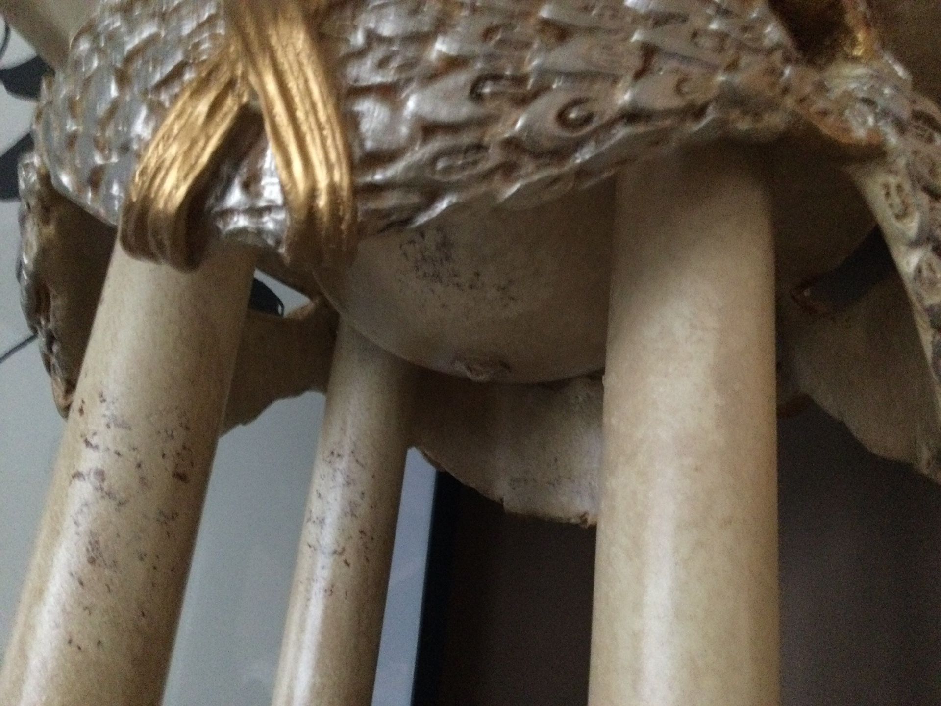SET OF TWO ELEGANT HAND PAINT TALL FLOOR LAMPS ( GOLD, SILVER , BRONZE EXCELLENT COND.72H 22 D RETAILED NEW FOR THE SET 1195 PLUS TAX.LAMPS ARE HEAVY