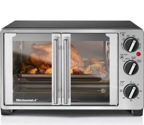 Elite Gourmet Double French Door Oven, 25L, 12" Pizza, SS/Black